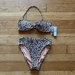 J crew leopard print bikini bateau small nwt brown